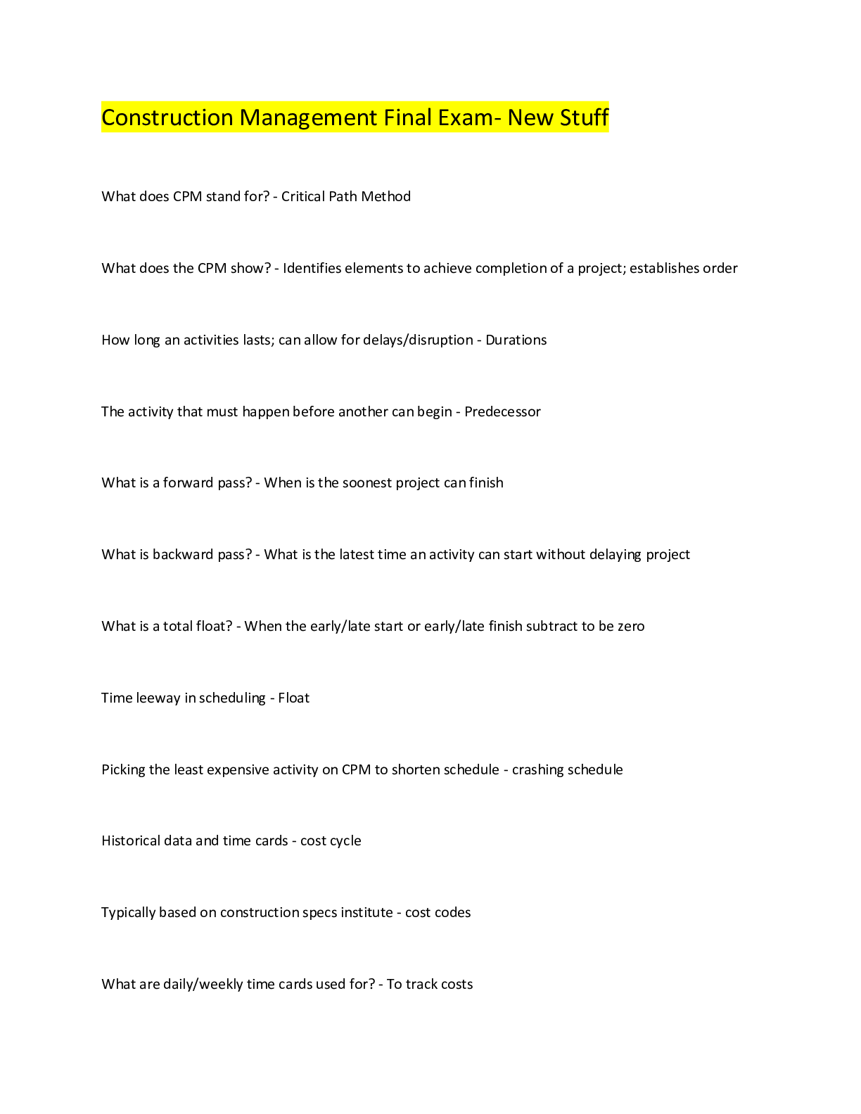 Preview image for Construction Management Final Exam- New Stuff